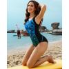 imagebeautyin Women One Piece Athletic Racerback Swimsuit Modest Sport Bathing SuitPrinted AquamarineBlack