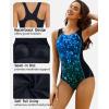 imagebeautyin Women One Piece Athletic Racerback Swimsuit Modest Sport Bathing SuitPrinted AquamarineBlack