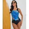 imagebeautyin Women One Piece Athletic Racerback Swimsuit Modest Sport Bathing SuitPrinted BlueBlack