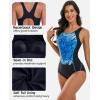imagebeautyin Women One Piece Athletic Racerback Swimsuit Modest Sport Bathing SuitPrinted BlueBlack