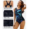 imagebeautyin Women One Piece Athletic Racerback Swimsuit Modest Sport Bathing SuitPrinted NavyBlack
