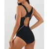 imagebeautyin Women One Piece Athletic Racerback Swimsuit Modest Sport Bathing SuitStripeBlack