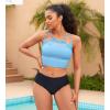 imagebeautyin Women Padded Mesh Bikini Top Only Crop Top Adjustable Straps Swim TopBlue