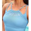 imagebeautyin Women Padded Mesh Bikini Top Only Crop Top Adjustable Straps Swim TopBlue