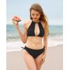 imagebeautyin Women Two Piece Halter Padded Bikini Swimsuits Keyhole Cutout SwimwearBlack