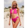 imagebeautyin Women Two Piece Halter Padded Bikini Swimsuits Keyhole Cutout SwimwearHot Pink
