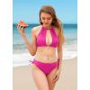 imagebeautyin Women Two Piece Halter Padded Bikini Swimsuits Keyhole Cutout SwimwearHot Pink