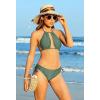 imagebeautyin Women Two Piece Halter Padded Bikini Swimsuits Keyhole Cutout SwimwearOlive Green