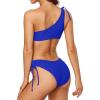 imagebeautyin Women Two Piece Halter Padded Bikini Swimsuits Keyhole Cutout SwimwearOne Shoulder Blue