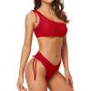 imagebeautyin Women Two Piece Halter Padded Bikini Swimsuits Keyhole Cutout SwimwearOne Shoulder Red