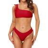 imagebeautyin Women Two Piece Halter Padded Bikini Swimsuits Keyhole Cutout SwimwearOne Shoulder Red