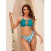 imagebeautyin Women Two Piece Halter Padded Bikini Swimsuits Keyhole Cutout SwimwearPeacock Blue