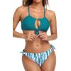 imagebeautyin Women Two Piece Halter Padded Bikini Swimsuits Keyhole Cutout SwimwearPeacock Blue