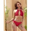 imagebeautyin Women Two Piece Halter Padded Bikini Swimsuits Keyhole Cutout SwimwearRed