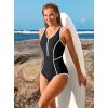 imagebeautyin Women Zipper One Piece Swimsuit Athletic Racerback Bathing Suit with PocketsBlack