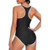 imagebeautyin Women Zipper One Piece Swimsuit Athletic Racerback Bathing Suit with PocketsBlack
