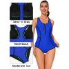 imagebeautyin Women Zipper One Piece Swimsuit Athletic Racerback Bathing Suit with PocketsBlue