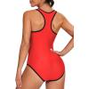imagebeautyin Women Zipper One Piece Swimsuit Athletic Racerback Bathing Suit with PocketsRed