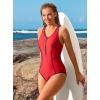 imagebeautyin Women Zipper One Piece Swimsuit Athletic Racerback Bathing Suit with PocketsRed