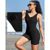 imagebeautyin Womens Athletic One Piece Swimsuit Ribbed Boyleg Side Pocket Bathing SuitBlack