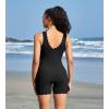 imagebeautyin Womens Athletic One Piece Swimsuit Ribbed Boyleg Side Pocket Bathing SuitBlack
