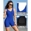 imagebeautyin Womens Athletic One Piece Swimsuit Ribbed Boyleg Side Pocket Bathing SuitBlue