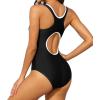 imagebeautyin Womens Athletic One Piece Swimsuit Zipper Racerback Bathing Suit Traning SwimwearBlack