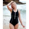 imagebeautyin Womens Athletic One Piece Swimsuit Zipper Racerback Bathing Suit Traning SwimwearBlack