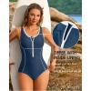 imagebeautyin Womens Athletic One Piece Swimsuit Zipper Racerback Bathing Suit Traning SwimwearBlue