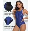 imagebeautyin Womens Athletic One Piece Swimsuit Zipper Racerback Bathing Suit Traning SwimwearNavy
