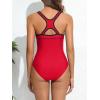 imagebeautyin Womens Athletic One Piece Swimsuit Zipper Racerback Bathing Suit Traning SwimwearRed