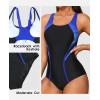 imagebeautyin Womens Athletic One Piece Swimsuits Tummy Control Bathing Suits Slimming Sports SwimwearBlackBlueAdjustable Strap