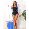 imagebeautyin Womens Athletic One Piece Swimsuits Tummy Control Bathing Suits Slimming Sports SwimwearBlackBlueAdjustable Strap