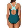 imagebeautyin Womens Athletic One Piece Swimsuits Tummy Control Bathing Suits Slimming Sports SwimwearGreenNavyAdjustable Strap