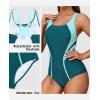 imagebeautyin Womens Athletic One Piece Swimsuits Tummy Control Bathing Suits Slimming Sports SwimwearGreenNavyAdjustable Strap