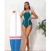 imagebeautyin Womens Athletic One Piece Swimsuits Tummy Control Bathing Suits Slimming Sports SwimwearGreenNavyAdjustable Strap