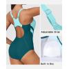 imagebeautyin Womens Athletic One Piece Swimsuits Tummy Control Bathing Suits Slimming Sports SwimwearGreenNavyAdjustable Strap