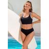 imagebeautyin Womens Bikini Top Scalloped Ribbed Sports Racerback Swim Bra Padded Swimsuit Bathing SuitBlack