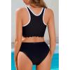imagebeautyin Womens Bikini Top Scalloped Ribbed Sports Racerback Swim Bra Padded Swimsuit Bathing SuitBlack