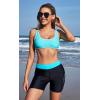 imagebeautyin Womens Boardshort Swim Bottom High Waisted Tankini Swimwear ShortsBlackAqua