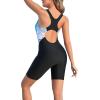 imagebeautyin Womens Boyleg One Piece Swimsuit Racerback Athletic Bathing SuitBlue BlockBlack