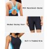 imagebeautyin Womens Boyleg One Piece Swimsuit Racerback Athletic Bathing SuitBlue PrintBlack