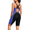 imagebeautyin Womens Boyleg Unitard Swimsuits Racerback Athletic One Piece Bathing Suits Knee Length BodysuitsBlue
