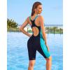 imagebeautyin Womens Boyleg Unitard Swimsuits Racerback Athletic One Piece Bathing Suits Knee Length BodysuitsBlueNavy