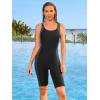 imagebeautyin Womens Boyleg Unitard Swimsuits Racerback Athletic One Piece Bathing Suits Knee Length BodysuitsGrayBlack