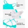imagebeautyin Womens Floral Striped Halter High Neck Bikini Swimsuit Set Cross BackAqua