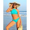 imagebeautyin Womens Floral Striped Halter High Neck Bikini Swimsuit Set Cross BackAqua