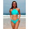 imagebeautyin Womens Floral Striped Halter High Neck Bikini Swimsuit Set Cross BackAqua