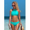 imagebeautyin Womens Floral Striped Halter High Neck Bikini Swimsuit Set Cross BackAqua