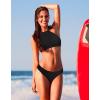 imagebeautyin Womens Floral Striped Halter High Neck Bikini Swimsuit Set Cross BackBlack